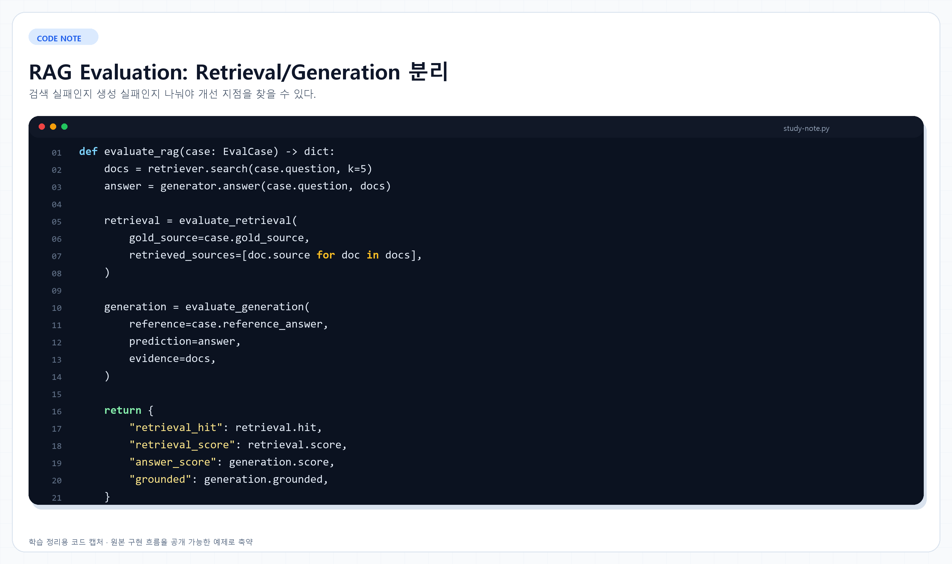 RAG evaluation split code note